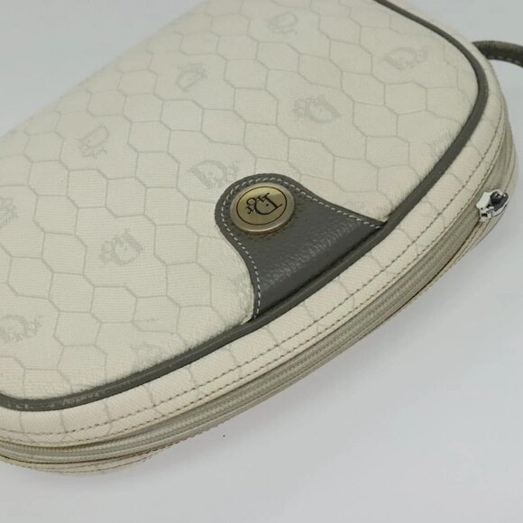 Christian Dior Honeycomb Canvas Shoulder Bag PVC White Gold Auth 141006 - Picture 6 of 16
